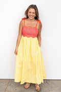 Colorblock Striped Midi Dress - Yellow Orange