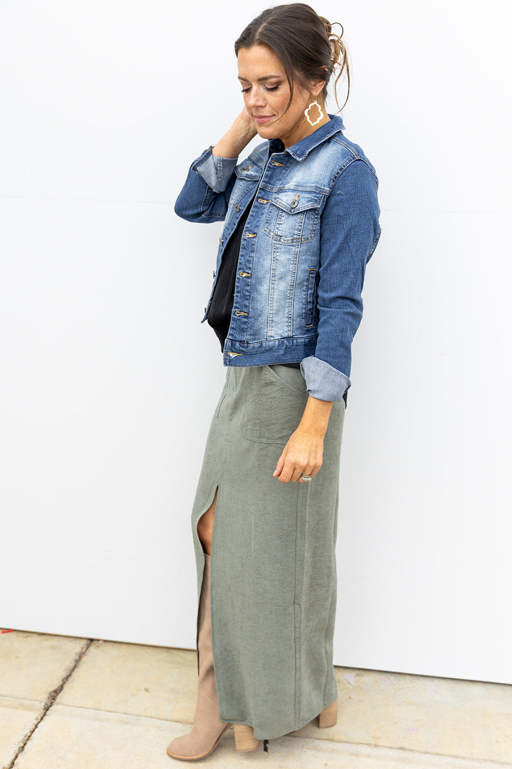 Olive You Suede midi Skirt
