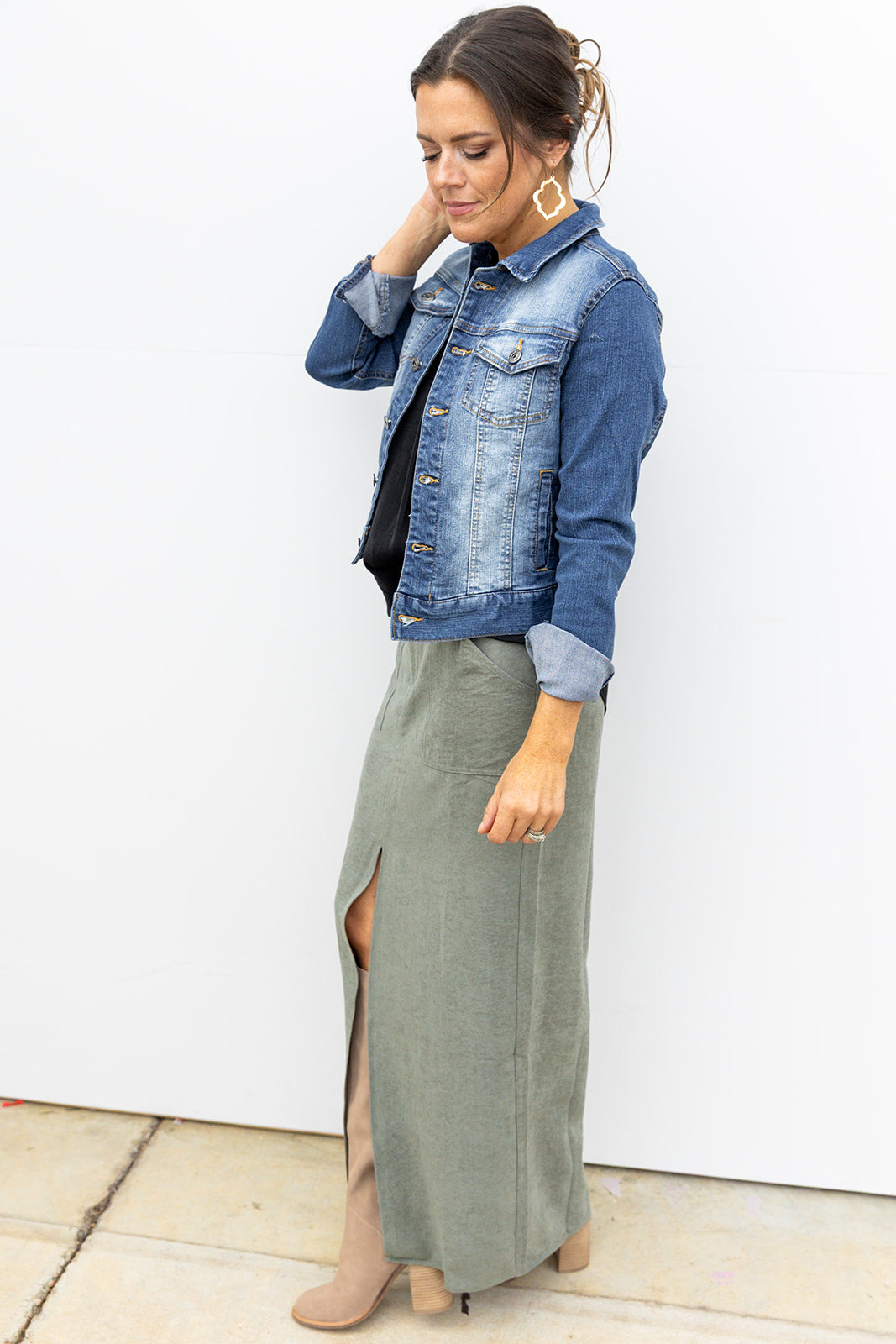 Olive You Suede midi Skirt